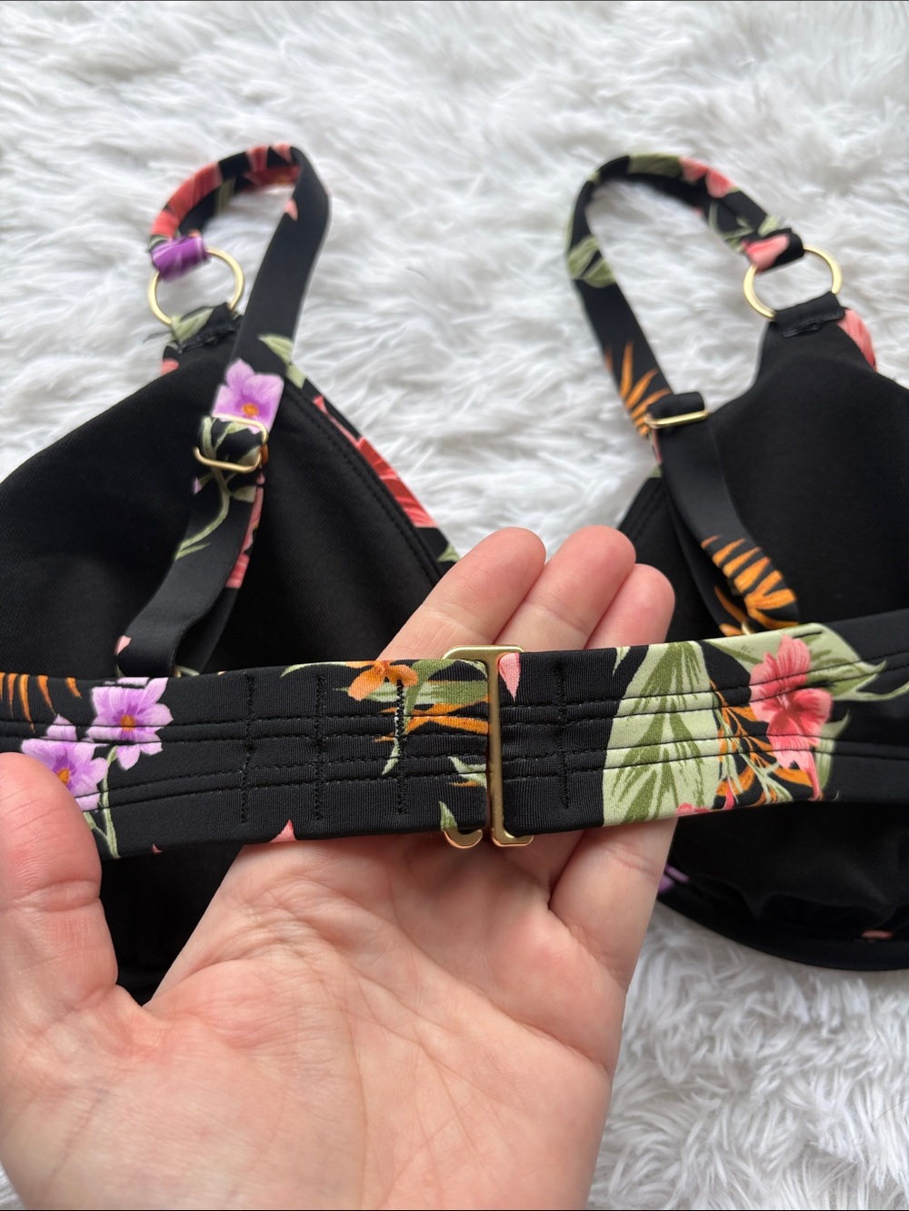 NWT Shade & Shore Black Floral Underwire Bikini Swim Top Size 38D - Picture 10 of 15